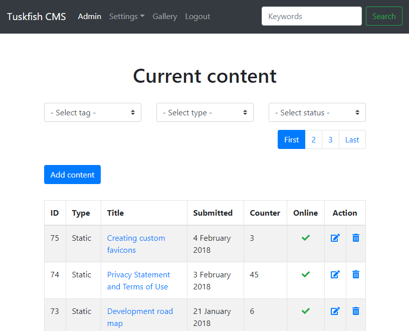 Admin control panel